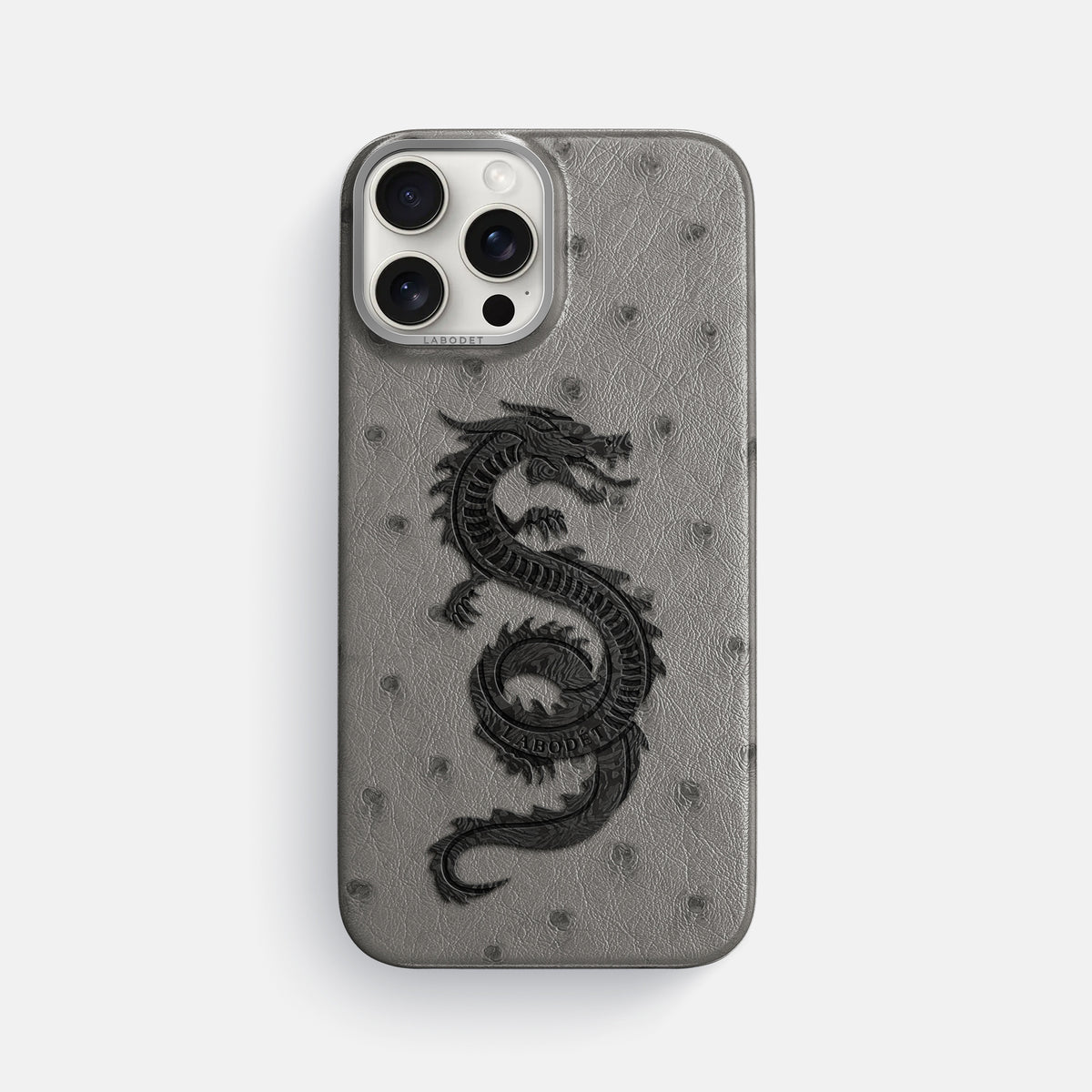 Grey iPhone 16 Pro Max Classic Case Ostrich with Steel Metal -1 | Grey-Steel
