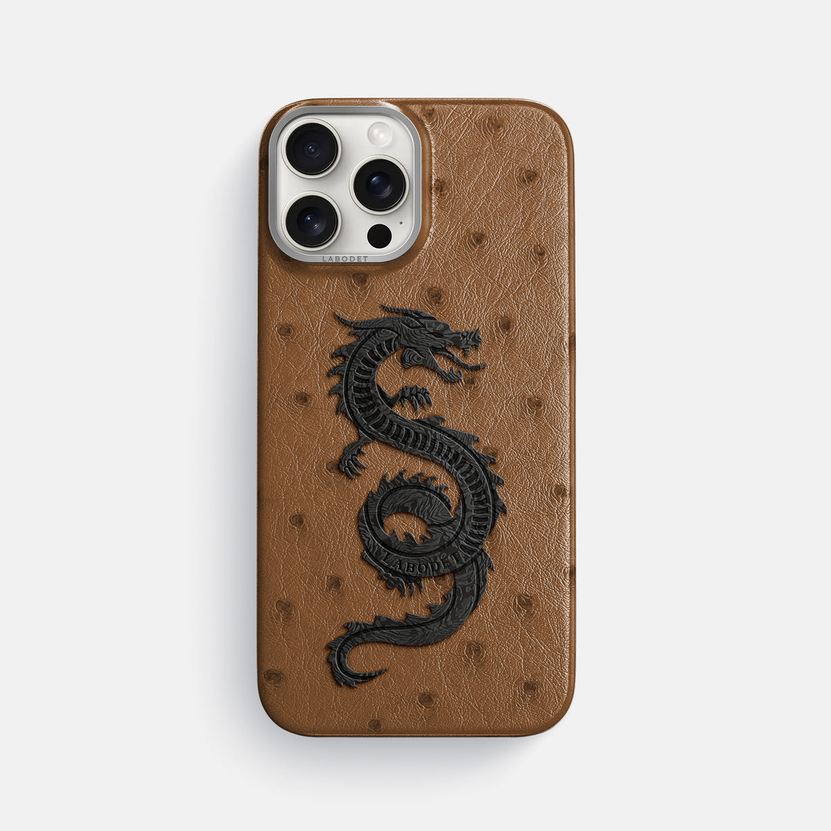 Medium-Brown iPhone 16 Pro Max Classic Case Ostrich with Steel Metal -1 | Medium-Brown-Steel