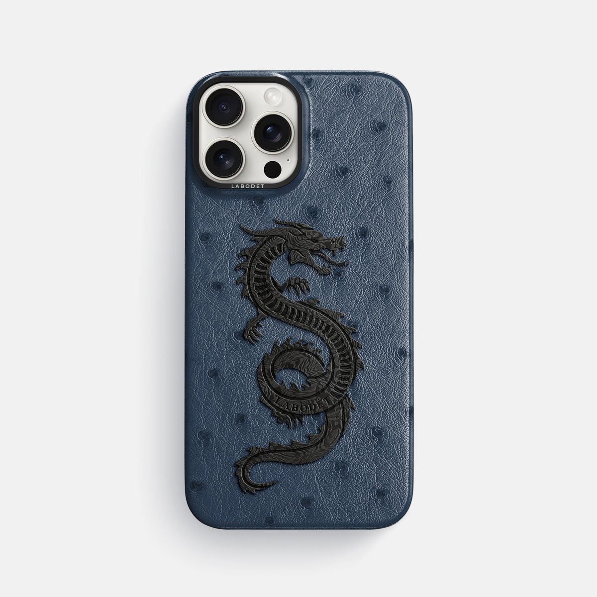 Navy-Blue iPhone 16 Pro Max Classic Case Ostrich with Black Metal -1 | Navy-Blue-Black