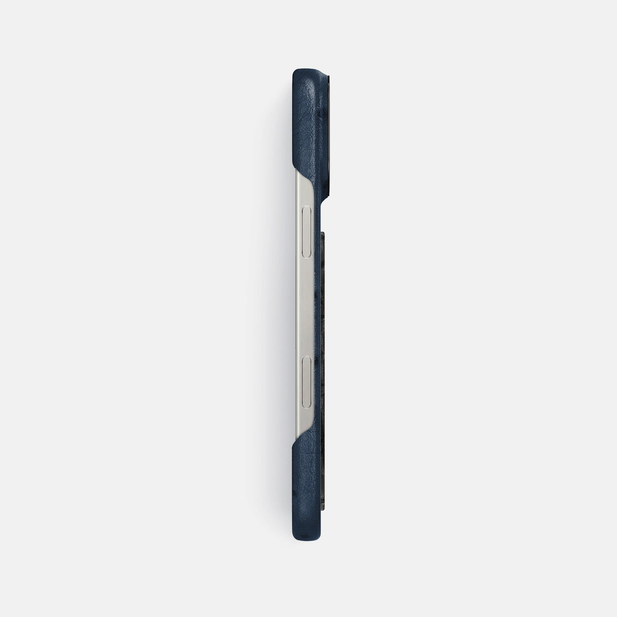 Navy-Blue iPhone 16 Pro Max Classic Case Ostrich with Black Metal -3 | Navy-Blue-Black