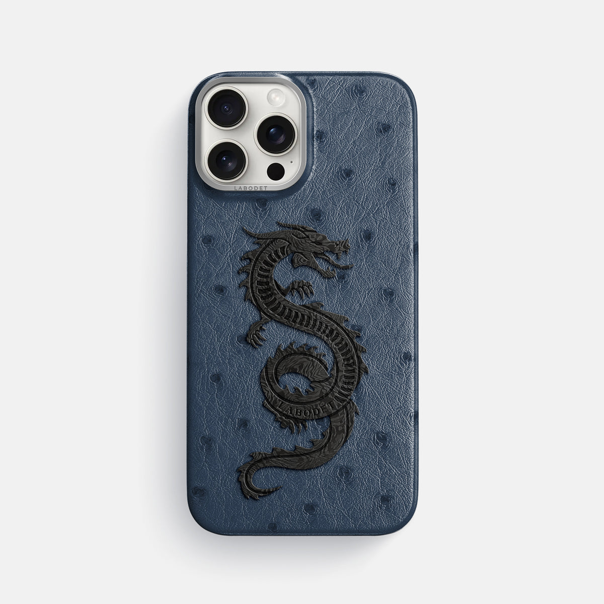 Navy-Blue iPhone 16 Pro Max Classic Case Ostrich with Steel Metal -1 | Navy-Blue-Steel