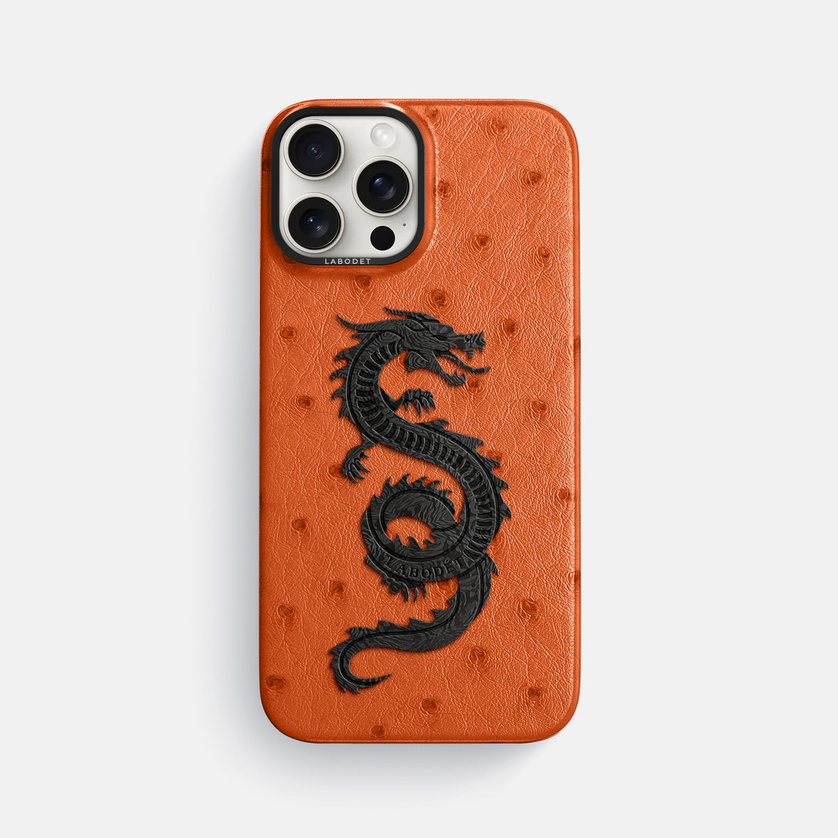 Orange iPhone 16 Pro Max Classic Case Ostrich with Black Metal -1 | Orange-Black