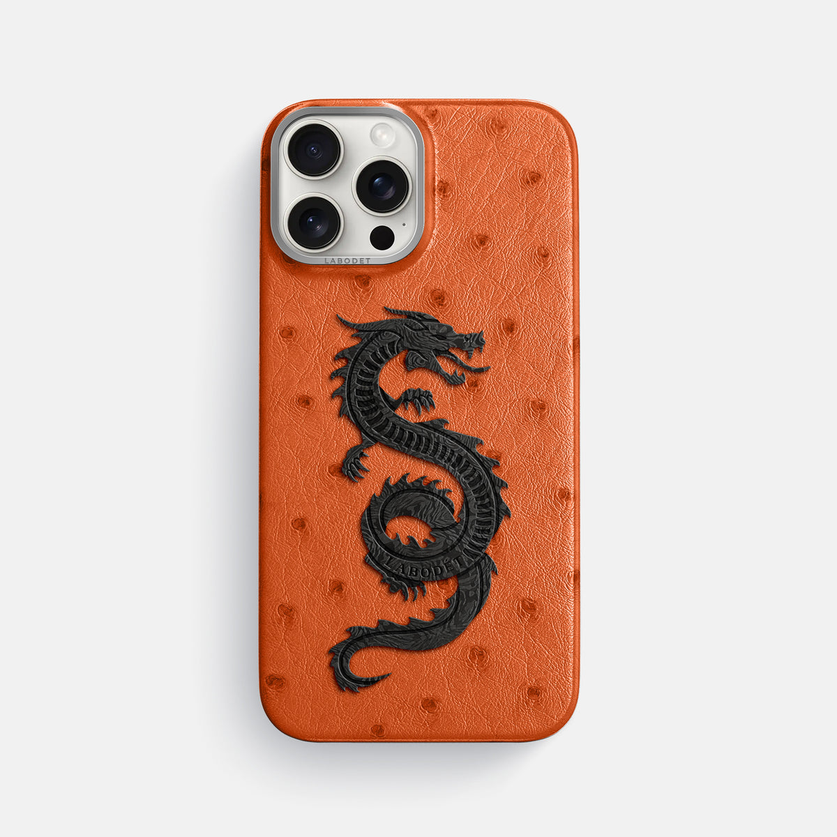 Orange iPhone 16 Pro Max Classic Case Ostrich with Steel Metal -1 | Orange-Steel