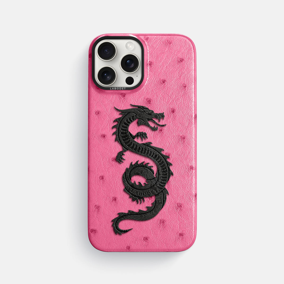 Pink iPhone 16 Pro Max Classic Case Ostrich with Black Metal -1 | Pink-Black