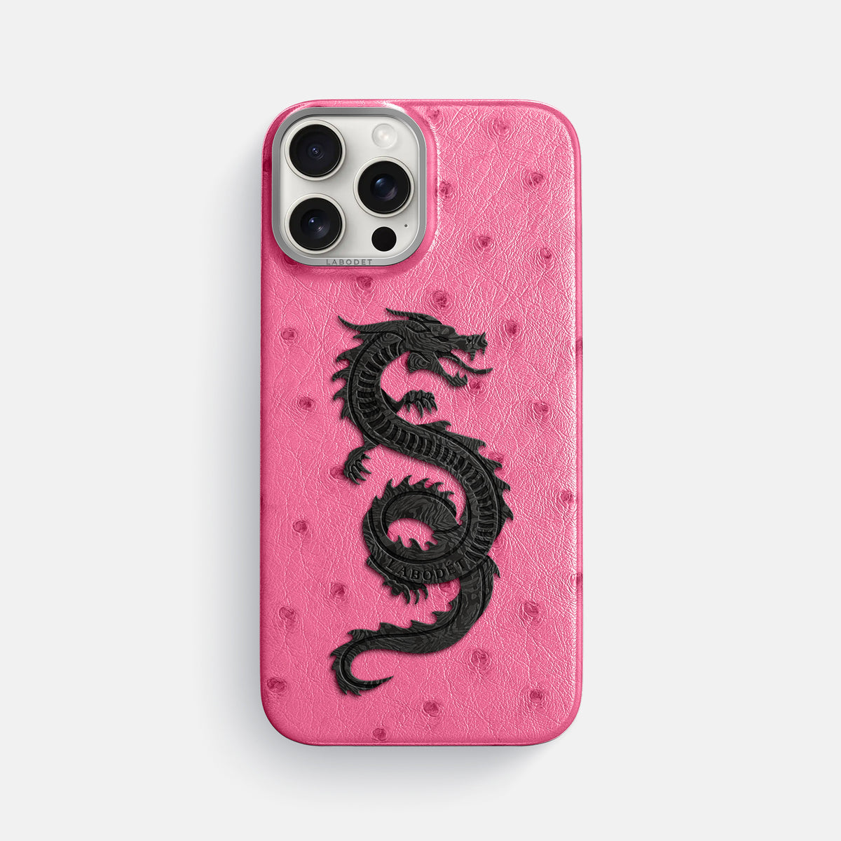 Pink iPhone 16 Pro Max Classic Case Ostrich with Steel Metal -1 | Pink-Steel