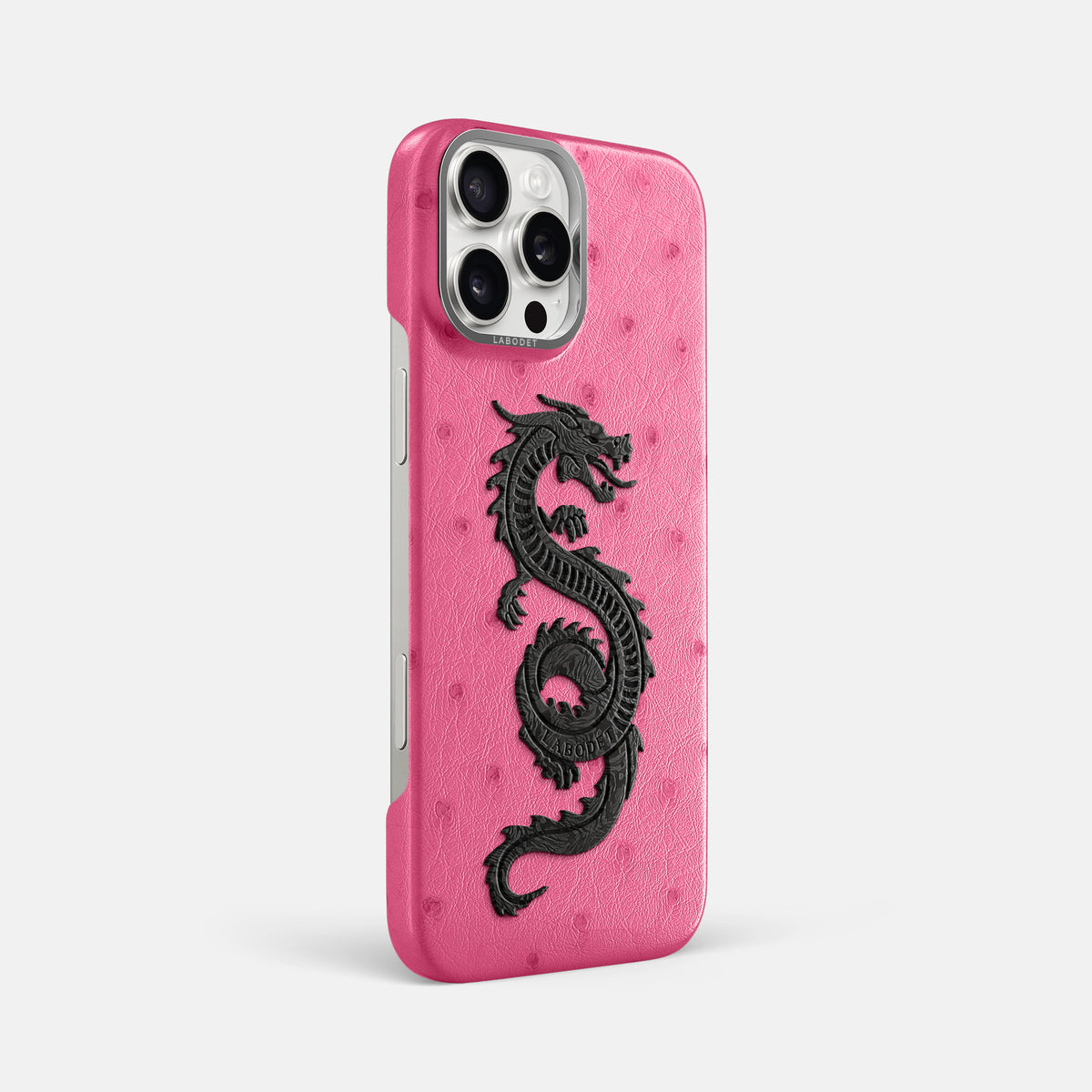 Pink iPhone 16 Pro Max Classic Case Ostrich with Steel Metal -2 | Pink-Steel