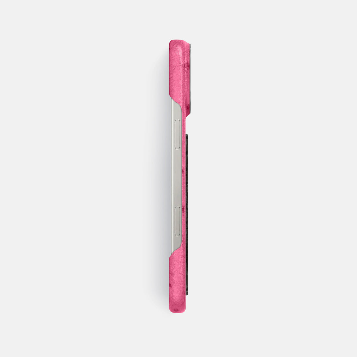 Pink iPhone 16 Pro Max Classic Case Ostrich with Steel Metal -3 | Pink-Steel