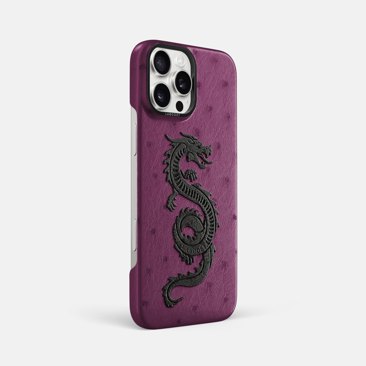 Purple iPhone 16 Pro Max Classic Case Ostrich with Black Metal -2 | Purple-Black