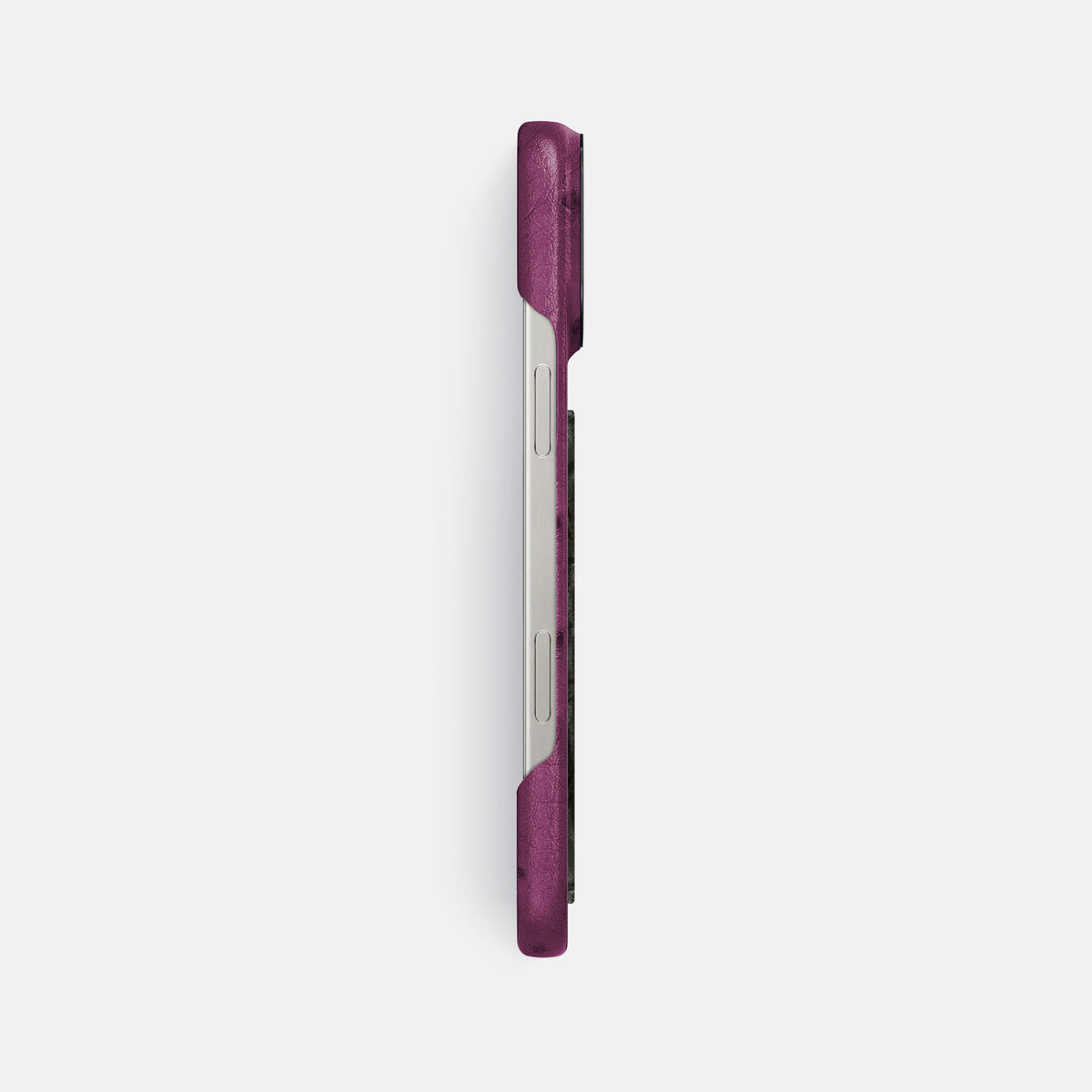 Purple iPhone 16 Pro Max Classic Case Ostrich with Black Metal -3 | Purple-Black