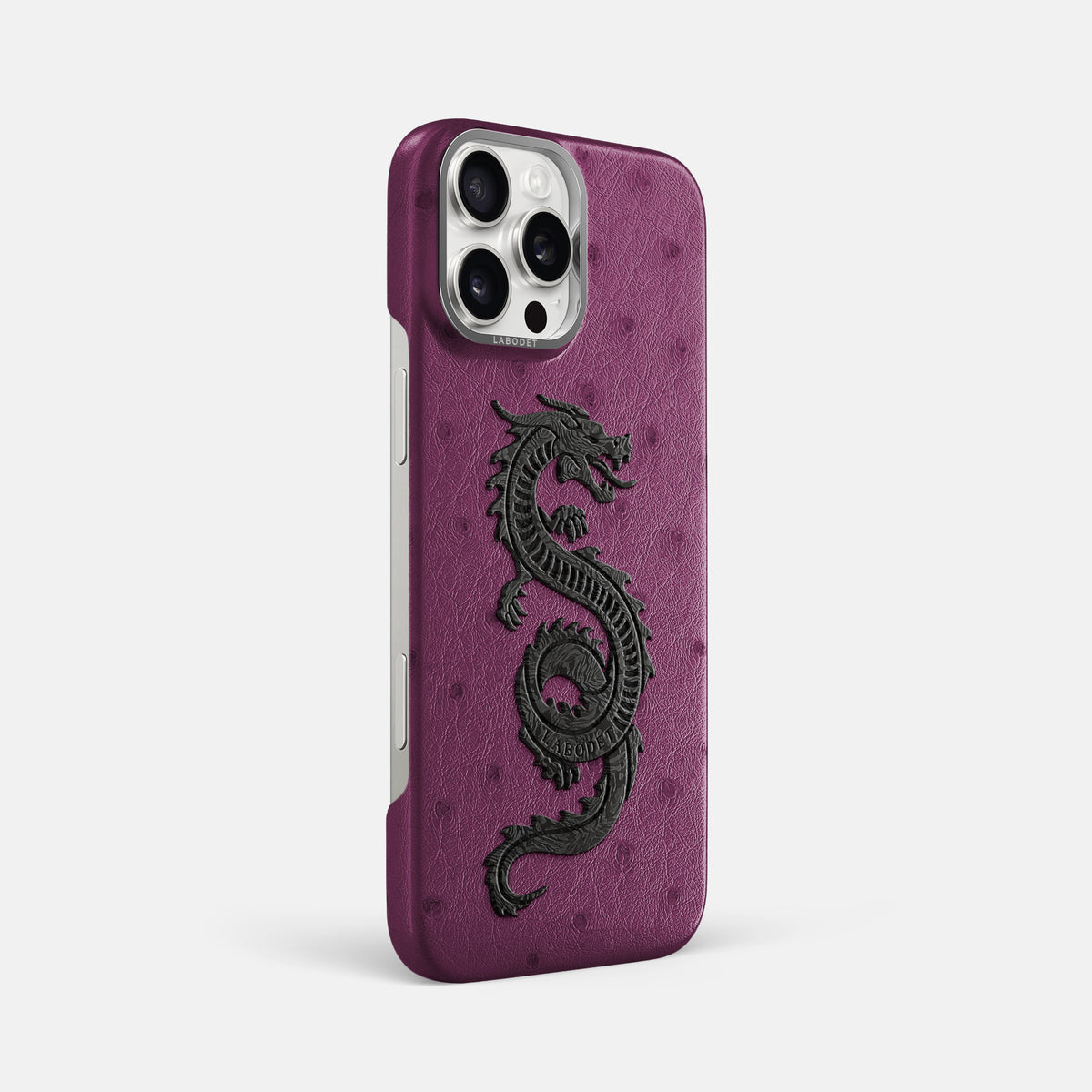 Purple iPhone 16 Pro Max Classic Case Ostrich with Steel Metal -2 | Purple-Steel