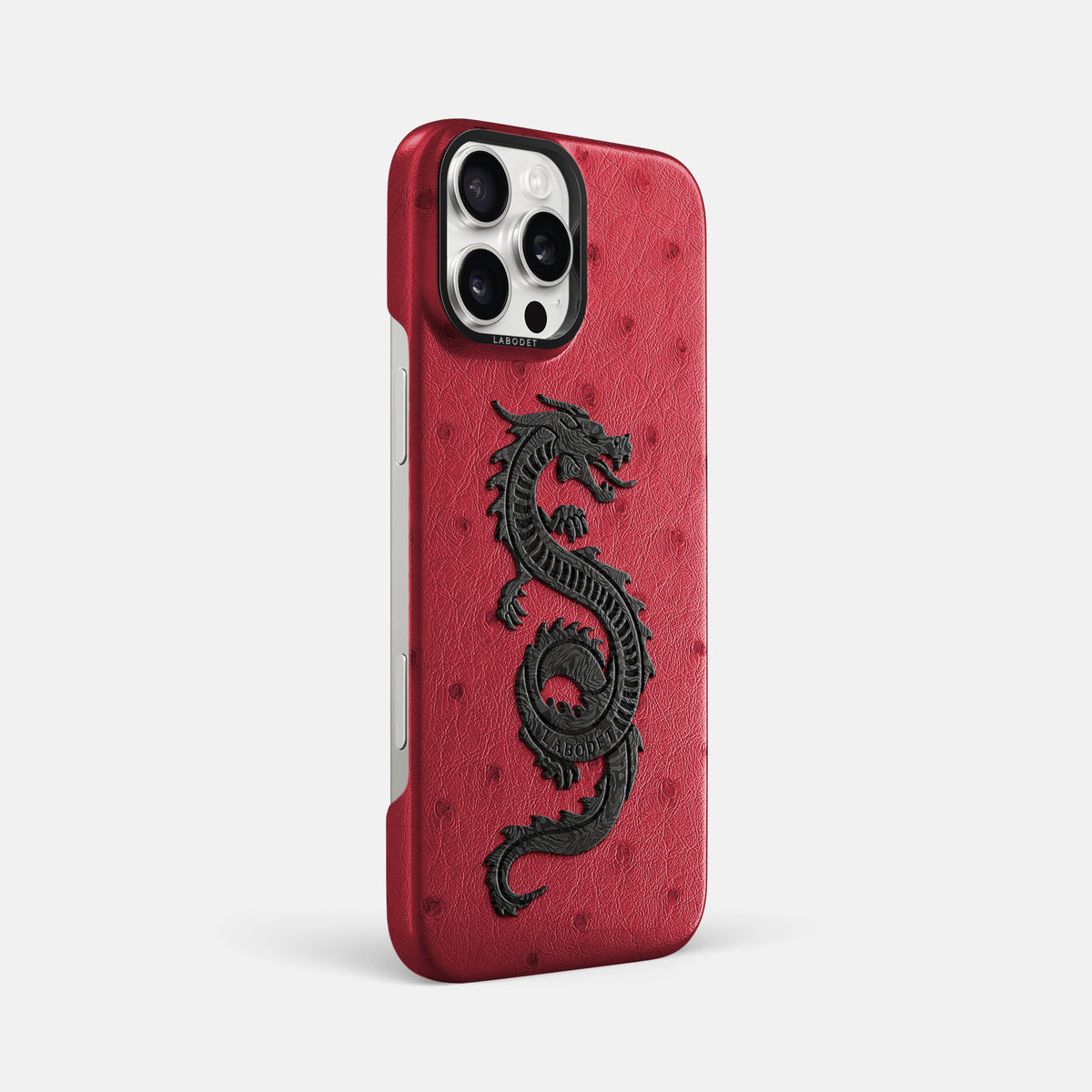 Red iPhone 16 Pro Max Classic Case Ostrich with Black Metal -2 | Red-Black