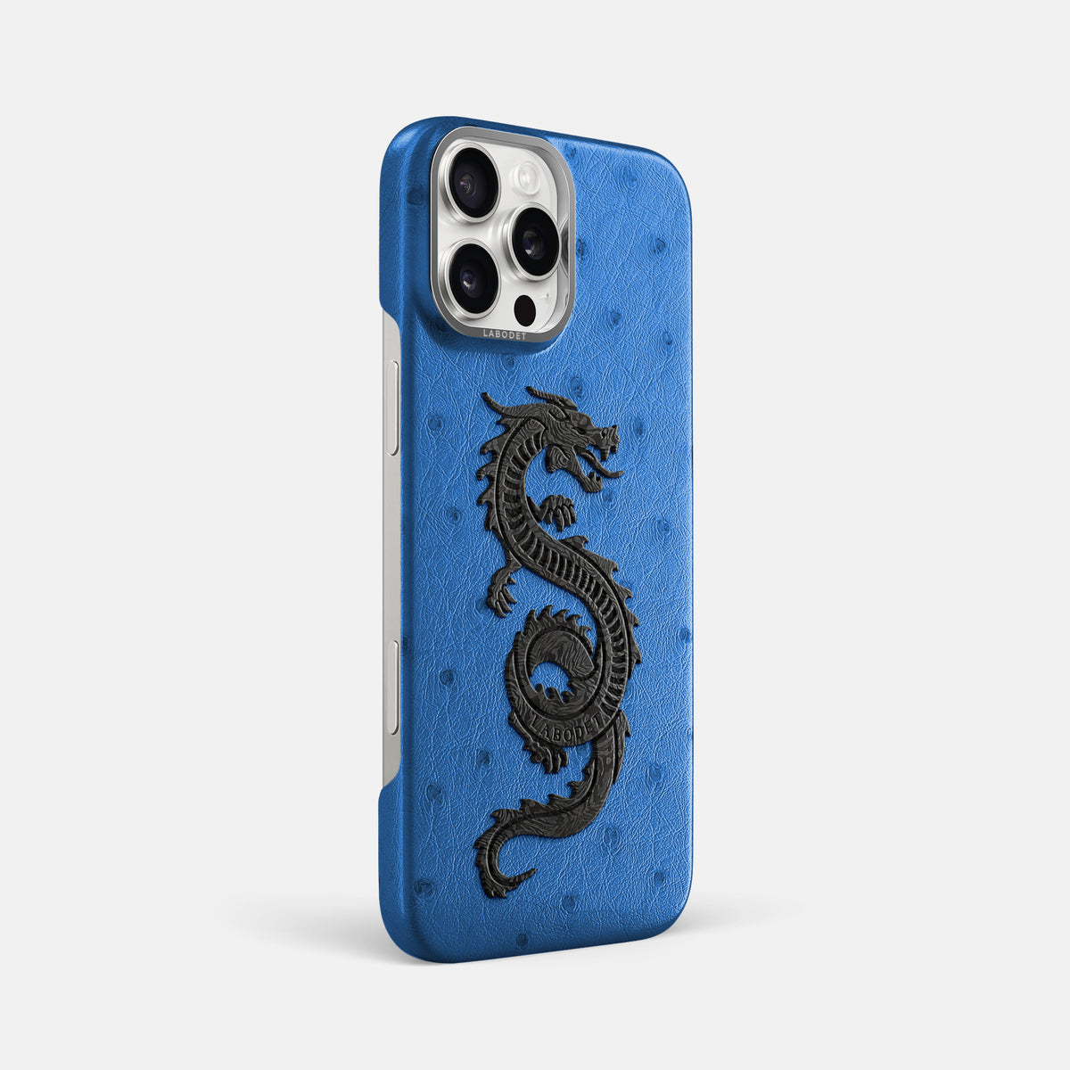 Royal-Blue iPhone 16 Pro Max Classic Case Ostrich with Steel Metal -2 | Royal-Blue-Steel
