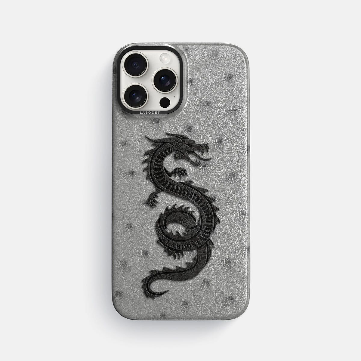 Silver iPhone 16 Pro Max Classic Case Ostrich with Black Metal -1 | Silver-Black