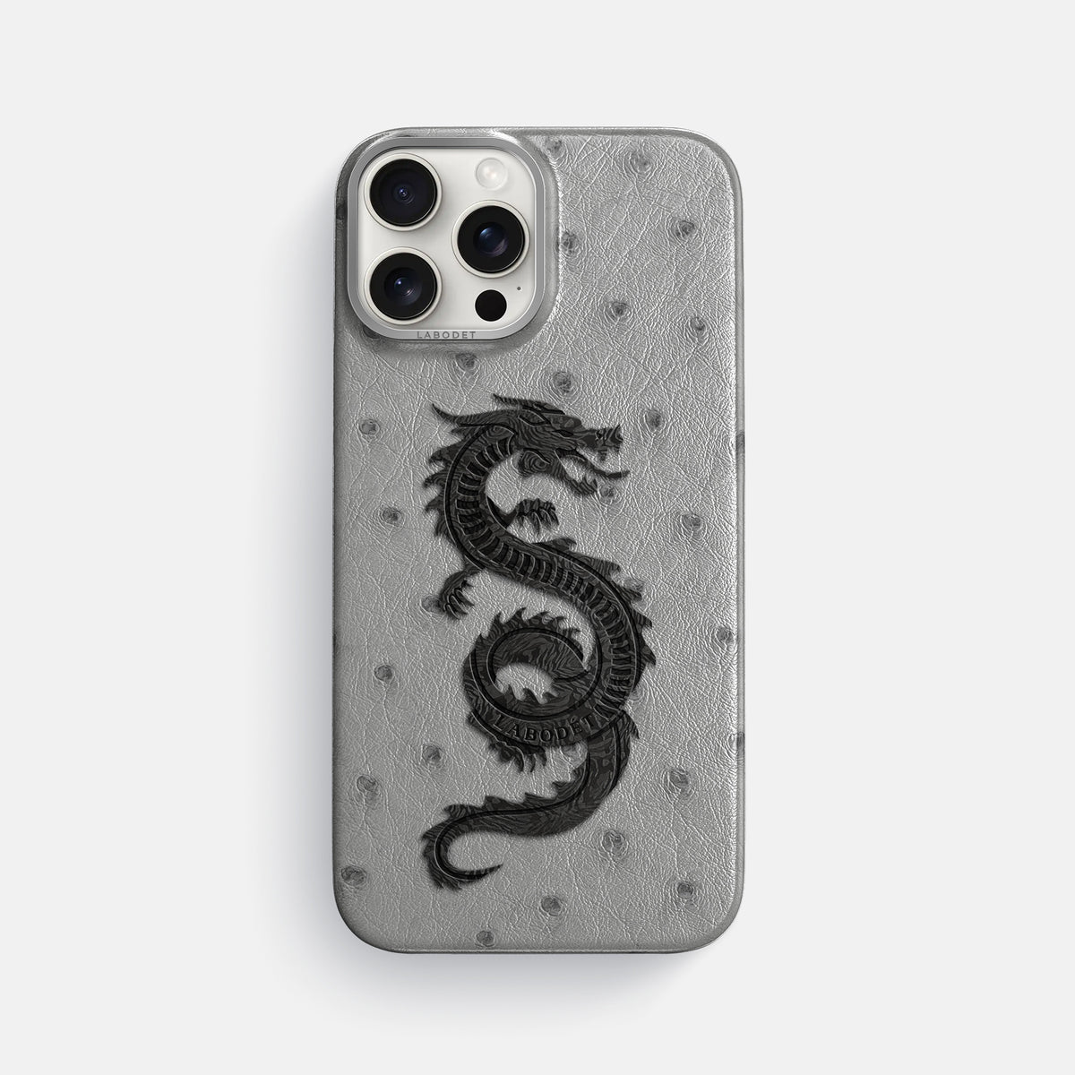Silver iPhone 16 Pro Max Classic Case Ostrich with Steel Metal -1 | Silver-Steel