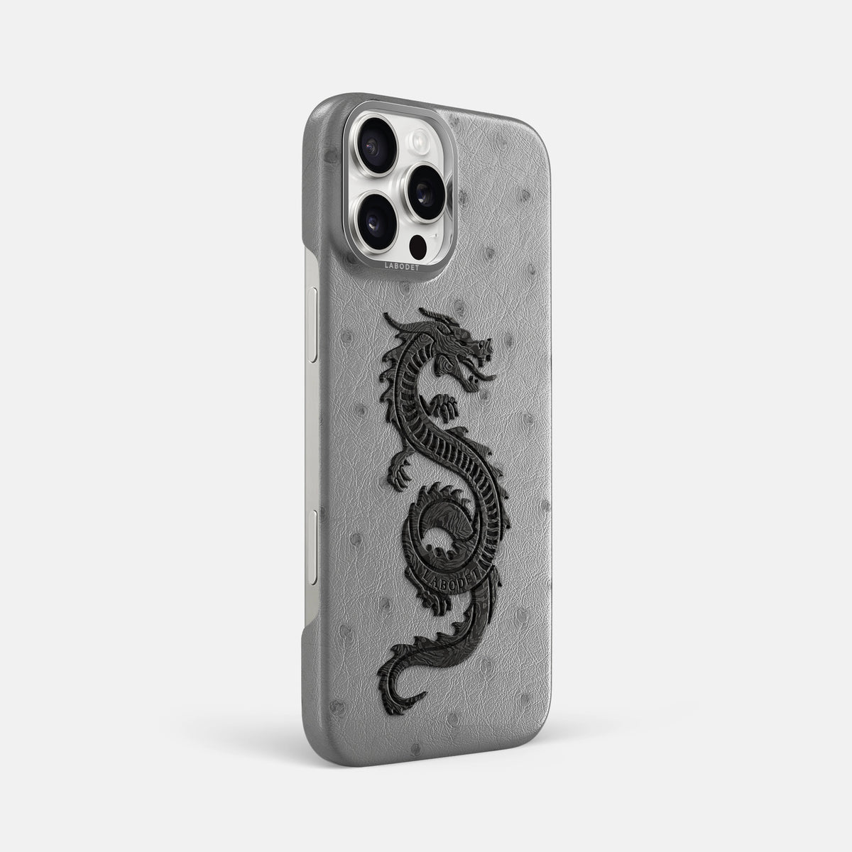Silver iPhone 16 Pro Max Classic Case Ostrich with Steel Metal -2 | Silver-Steel