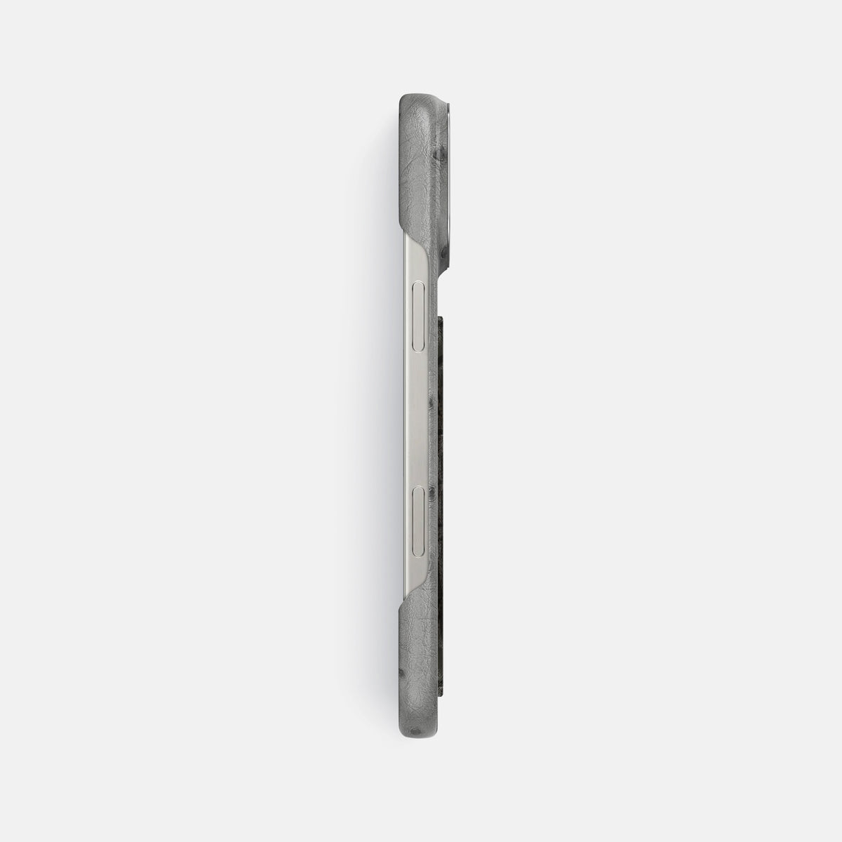 Silver iPhone 16 Pro Max Classic Case Ostrich with Steel Metal -3 | Silver-Steel