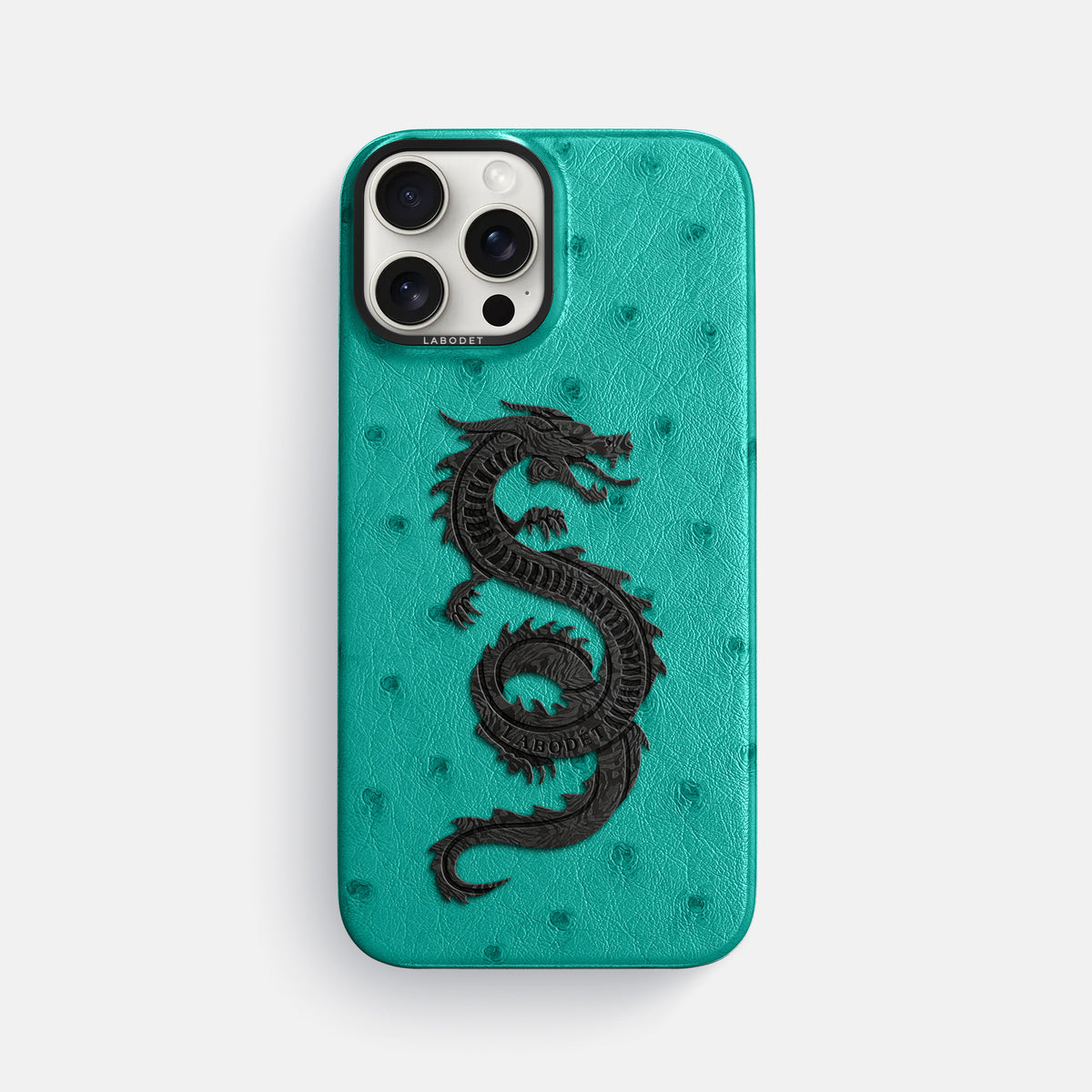 Turquoise iPhone 16 Pro Max Classic Case Ostrich with Black Metal -1 | Turquoise-Black