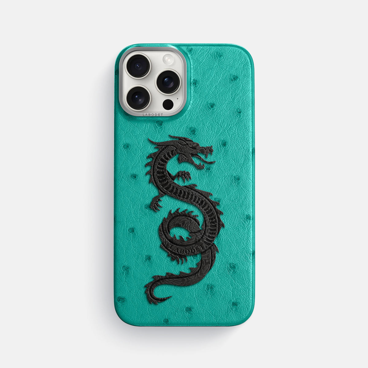 Turquoise iPhone 16 Pro Max Classic Case Ostrich with Steel Metal -1 | Turquoise-Steel