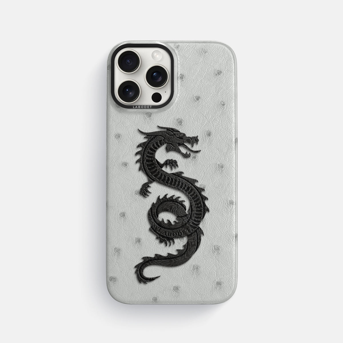 White iPhone 16 Pro Max Classic Case Ostrich with Black Metal -1 | White-Black