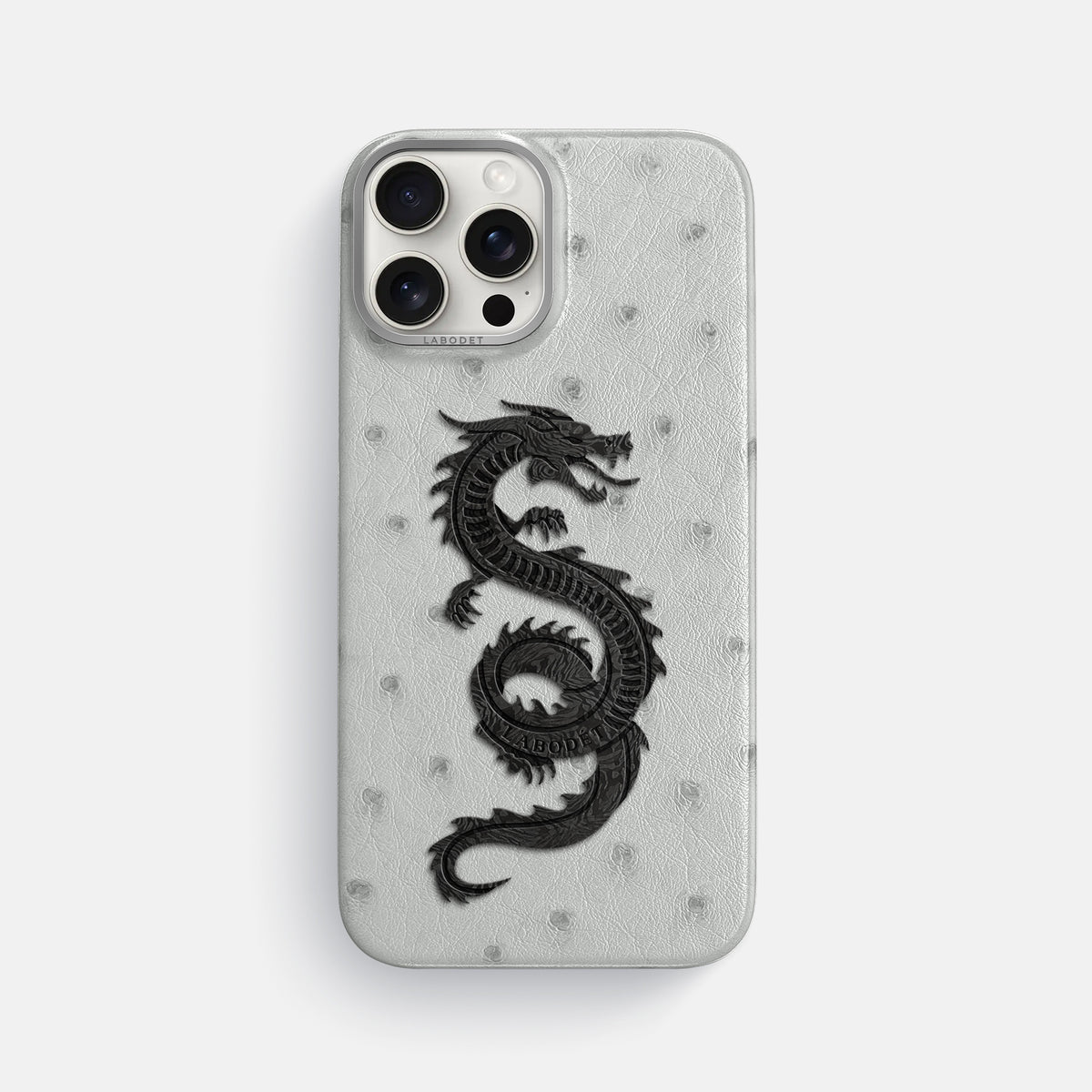 White iPhone 16 Pro Max Classic Case Ostrich with Steel Metal -1 | White-Steel