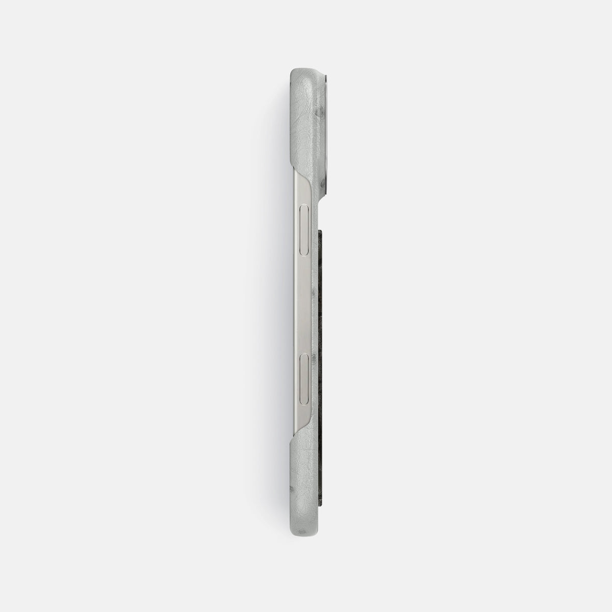 White iPhone 16 Pro Max Classic Case Ostrich with Steel Metal -3 | White-Steel