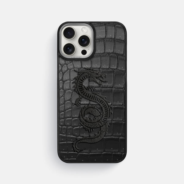 Classic Case With Carbon Dragon For iPhone 16 Pro Max In Porosus Crocodile