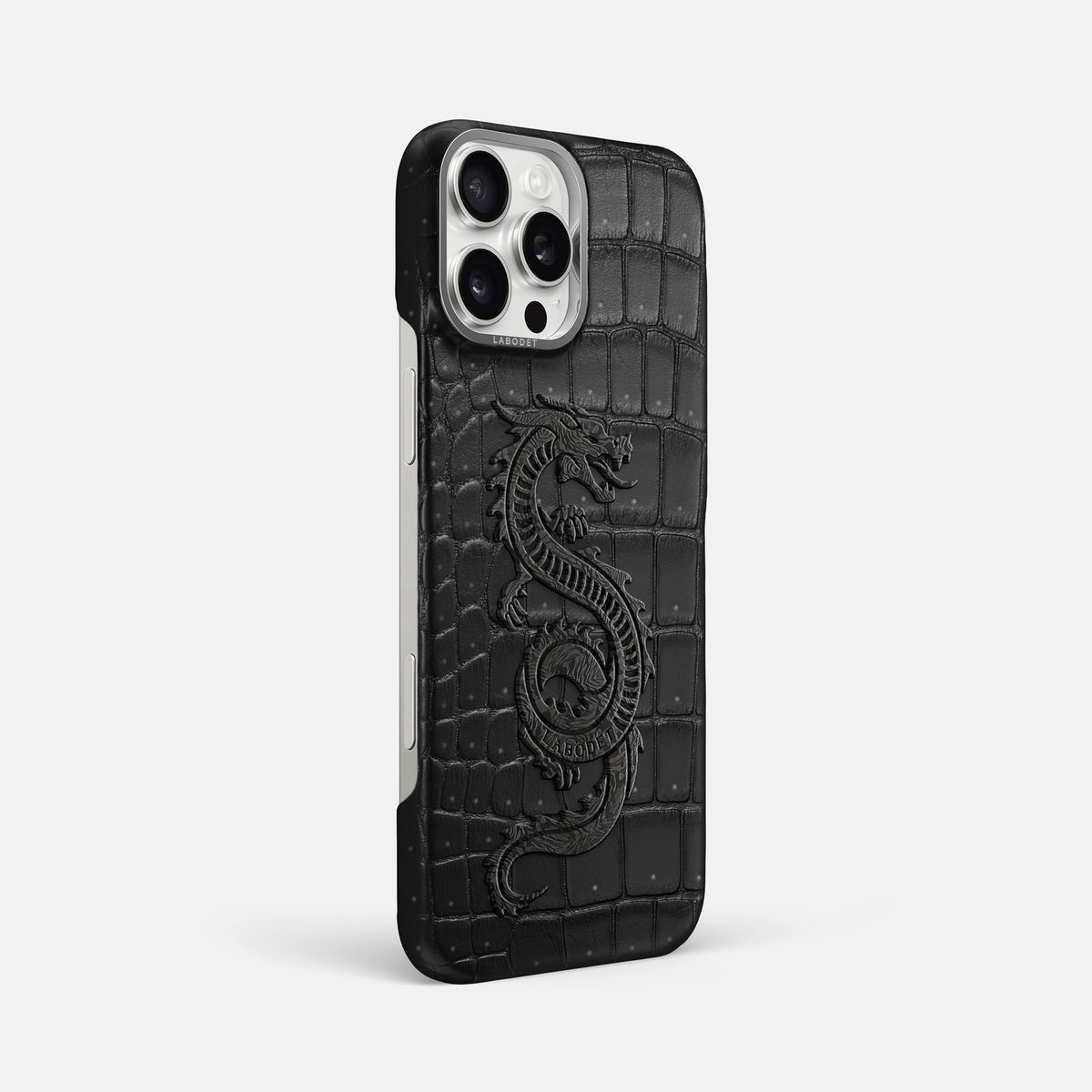 Black iPhone 16 Pro Max Porosus Crocodile Porosus Crocodile with Steel Metal -2 | Black-Steel