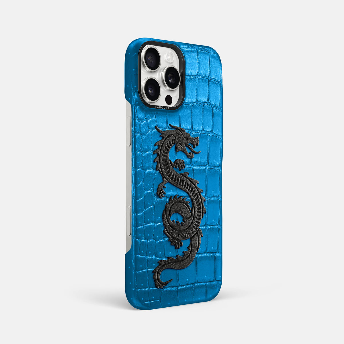 Blue-Lagoon iPhone 16 Pro Max Porosus Crocodile Porosus Crocodile with Black Metal -2 | Blue-Lagoon-Black