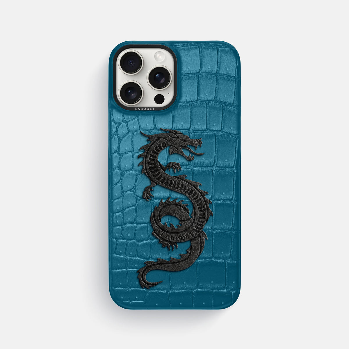 Duck Blue iPhone 16 Pro Max Porosus Crocodile Porosus Crocodile with Black Metal -1 | Duck-Blue-Black
