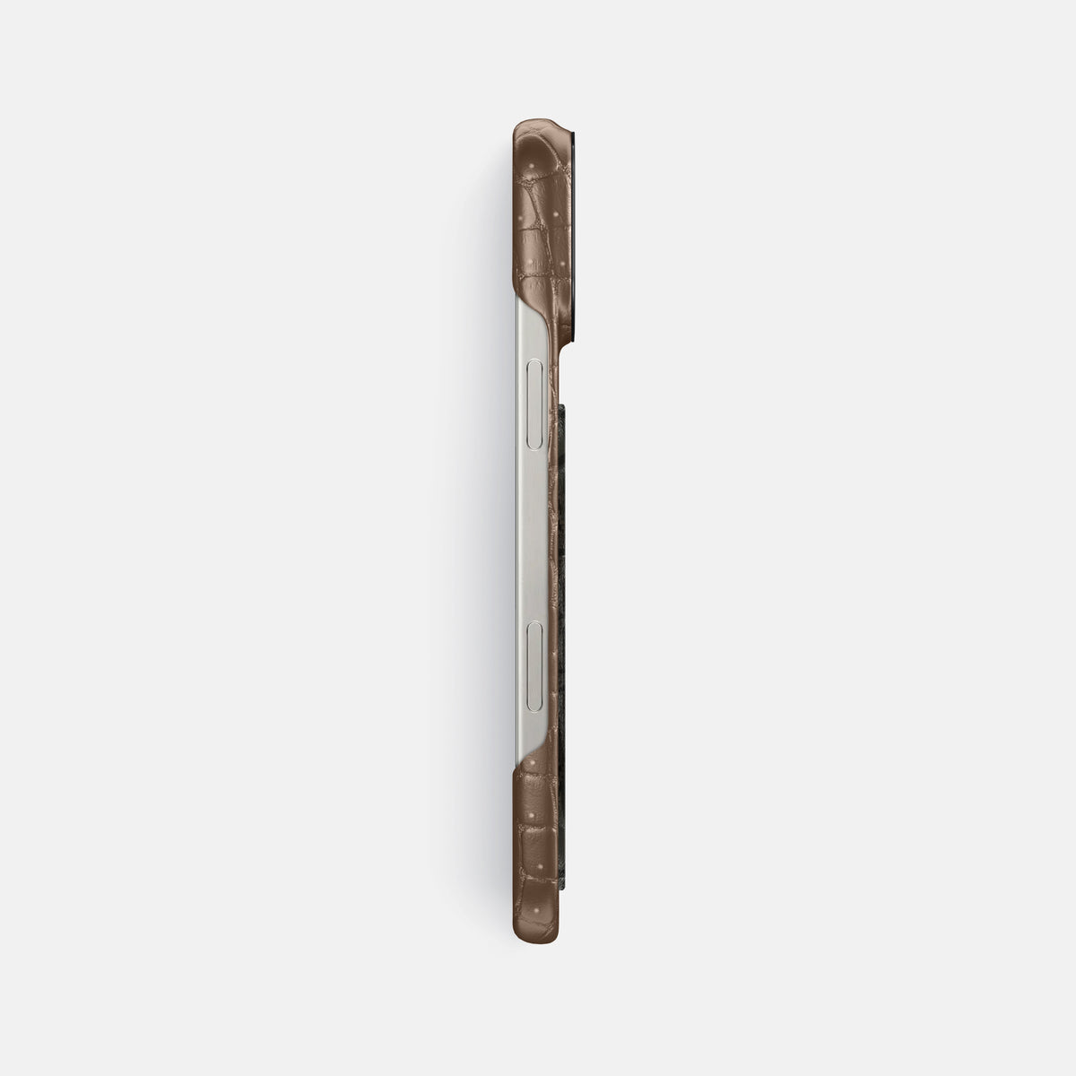 Fur-Brown iPhone 16 Pro Max Porosus Crocodile Porosus Crocodile with Black Metal -3 | Fur-Brown-Black