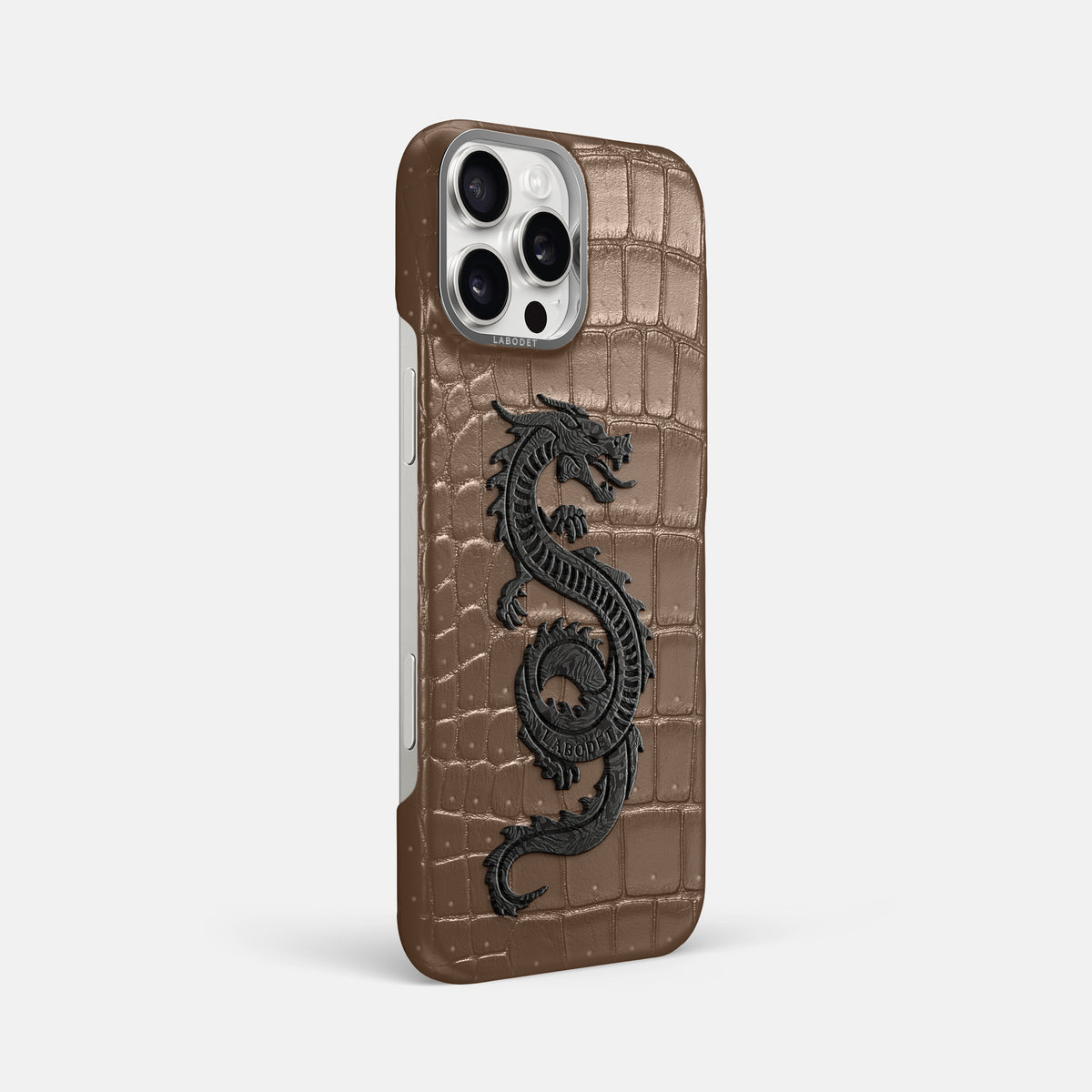 Fur-Brown iPhone 16 Pro Max Porosus Crocodile Porosus Crocodile with Steel Metal -2 | Fur-Brown-Steel