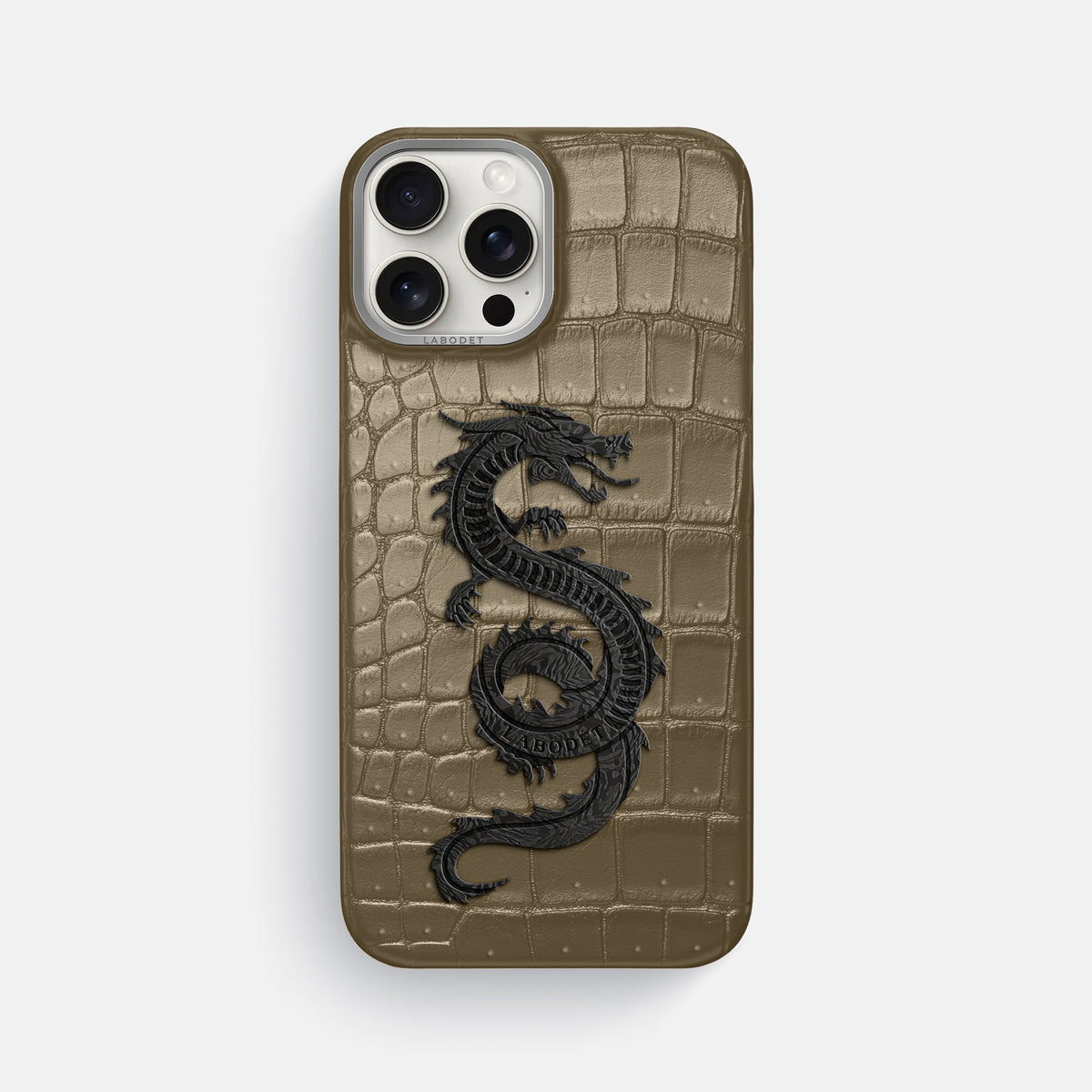 Kaki-Green iPhone 16 Pro Max Porosus Crocodile Porosus Crocodile with Steel Metal -1 | Kaki-Green-Steel
