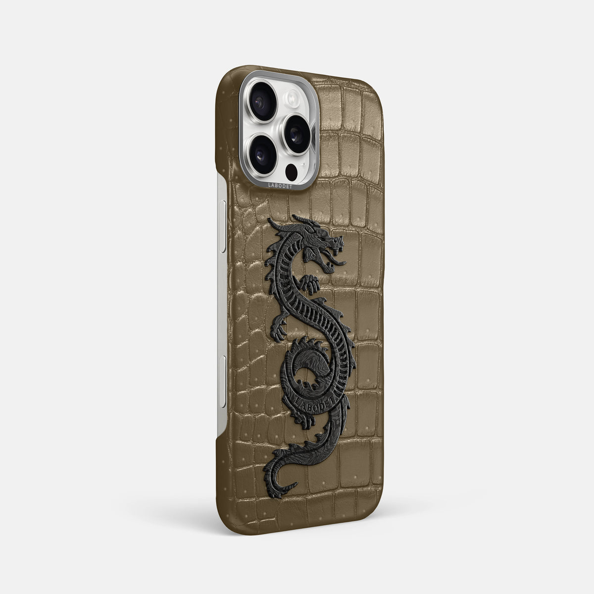 Kaki-Green iPhone 16 Pro Max Porosus Crocodile Porosus Crocodile with Steel Metal -2 | Kaki-Green-Steel
