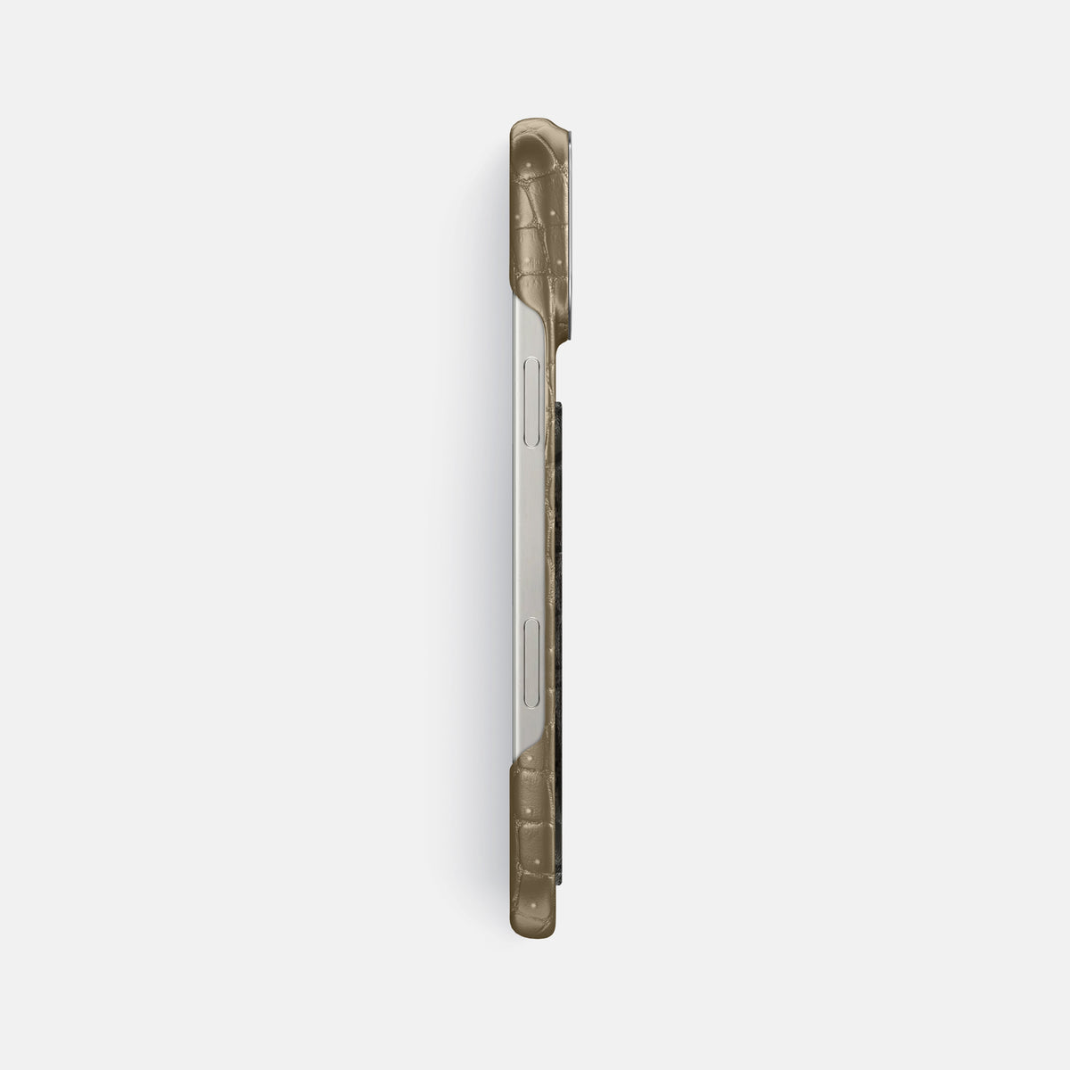 Kaki-Green iPhone 16 Pro Max Porosus Crocodile Porosus Crocodile with Steel Metal -3 | Kaki-Green-Steel