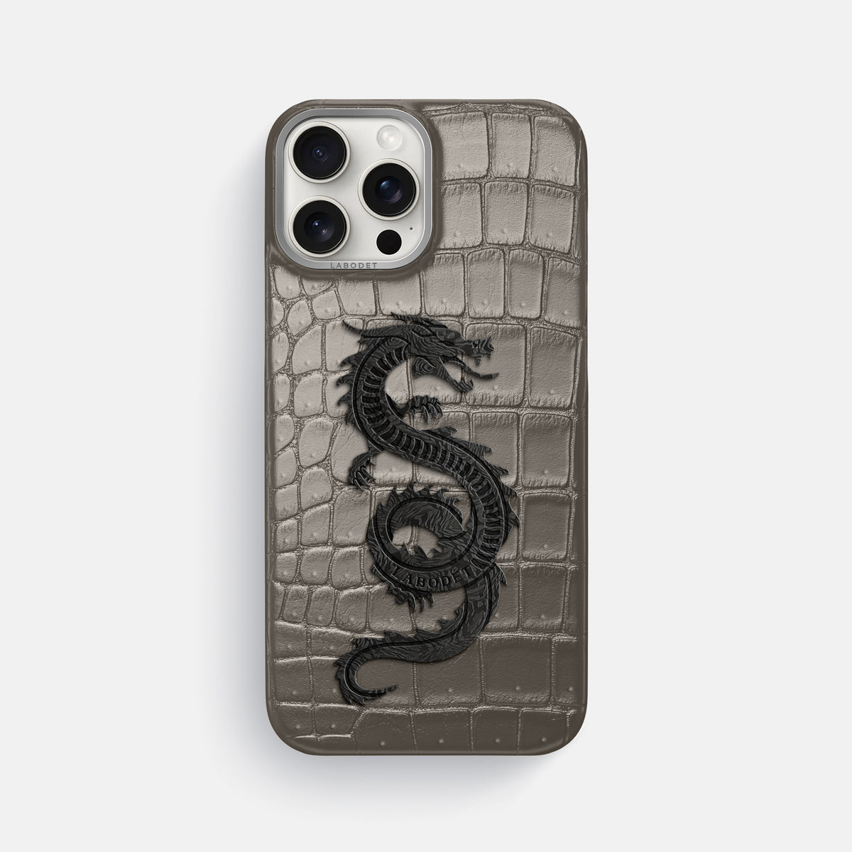 Lava-Stone iPhone 16 Pro Max Porosus Crocodile Porosus Crocodile with Steel Metal -1 | Lava-Stone-Steel
