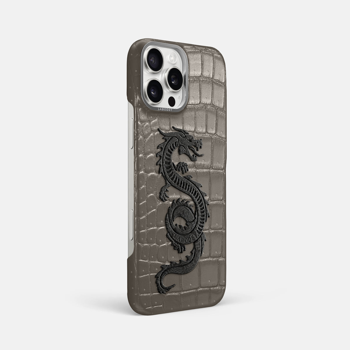 Lava-Stone iPhone 16 Pro Max Porosus Crocodile Porosus Crocodile with Steel Metal -2 | Lava-Stone-Steel