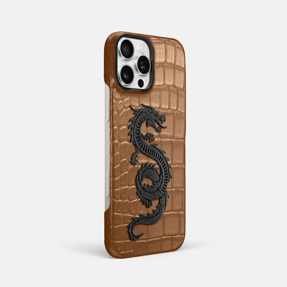 Milk-Chocolate iPhone 16 Pro Max Porosus Crocodile Porosus Crocodile with Black Metal -2 | Milk-Chocolate-Black