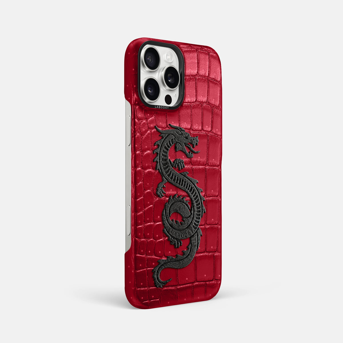 Burgundy iPhone 16 Pro Max Porosus Crocodile Porosus Crocodile with Black Metal -2 | Burgundy-Black