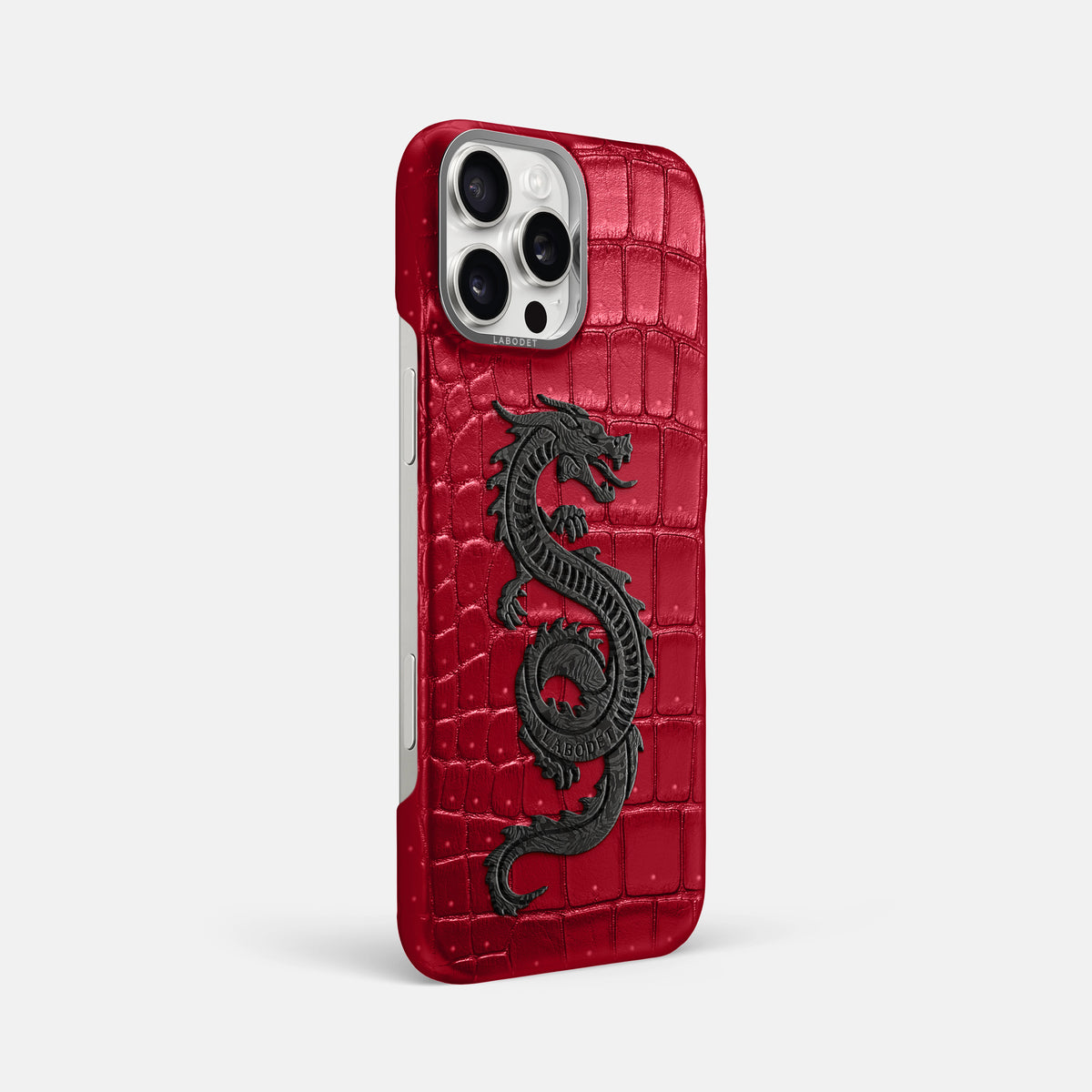 Burgundy iPhone 16 Pro Max Porosus Crocodile Porosus Crocodile with Steel Metal -2 | Burgundy-Steel