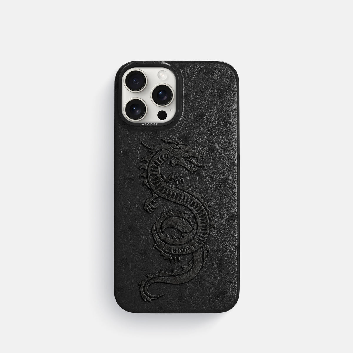 Black iPhone 16 Pro Classic Case Ostrich with Black Metal -1 | Black-Black