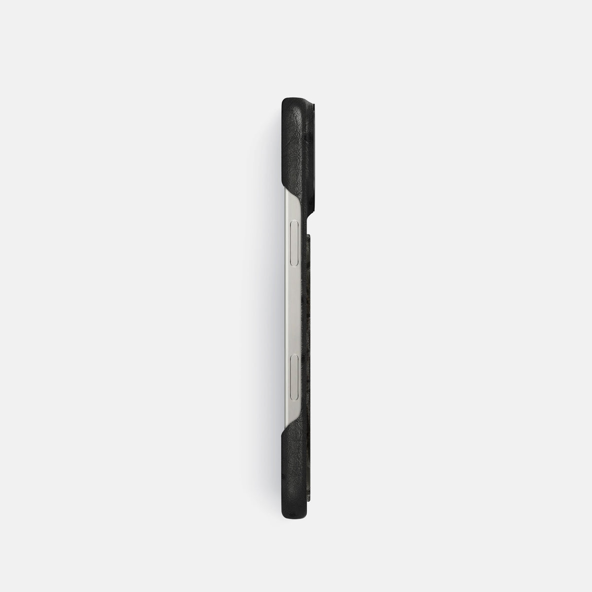 Black iPhone 16 Pro Classic Case Ostrich with Black Metal -3 | Black-Black