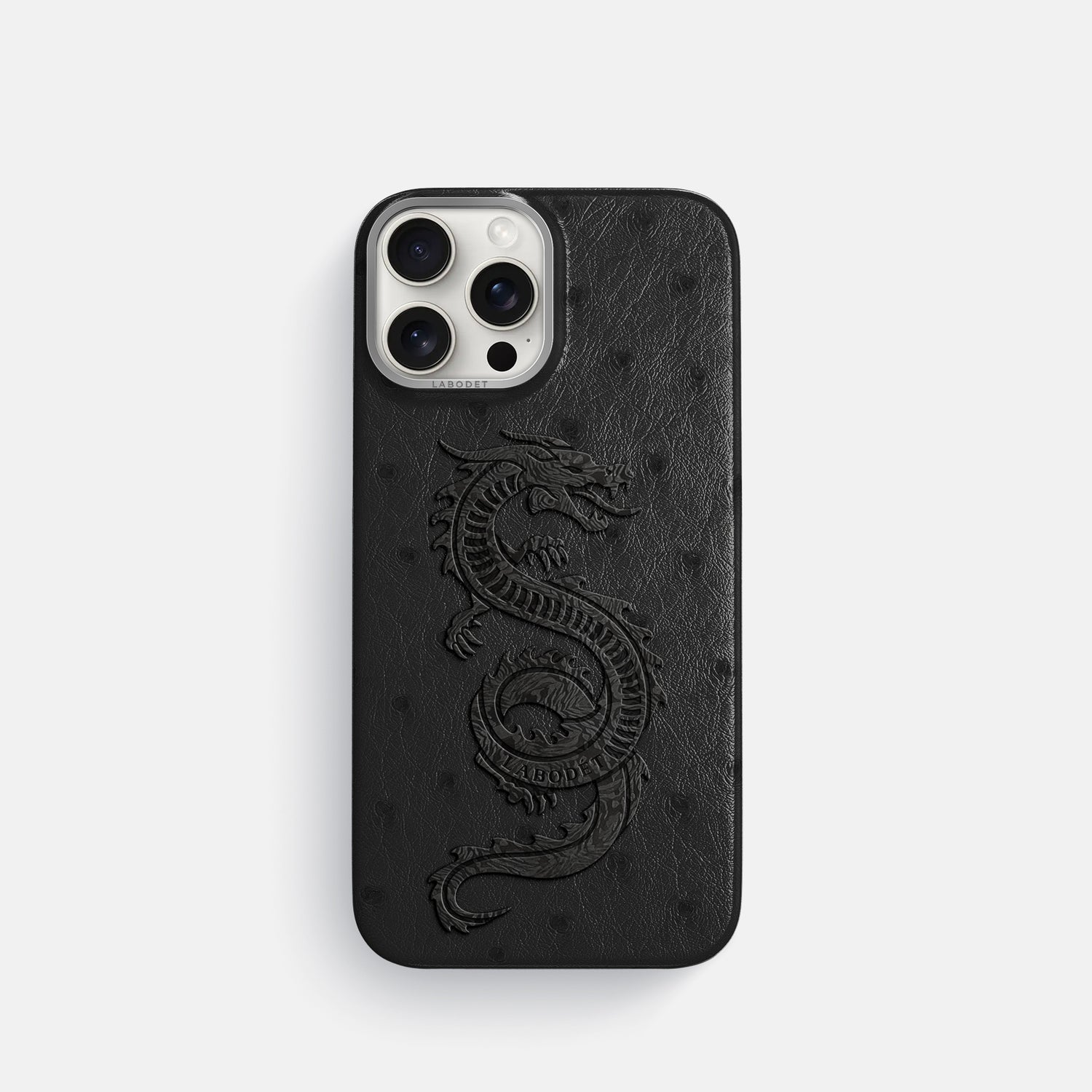 Black iPhone 16 Pro Classic Case Ostrich with Steel Metal -1 | Black-Steel
