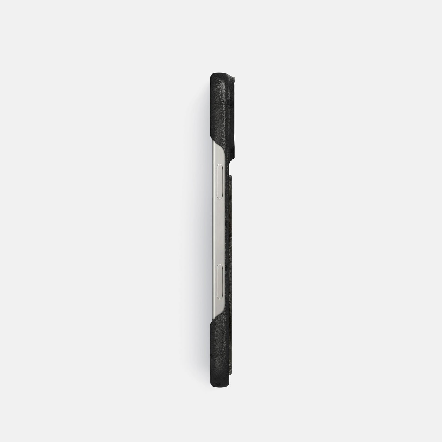 Black iPhone 16 Pro Classic Case Ostrich with Steel Metal -3 | Black-Steel