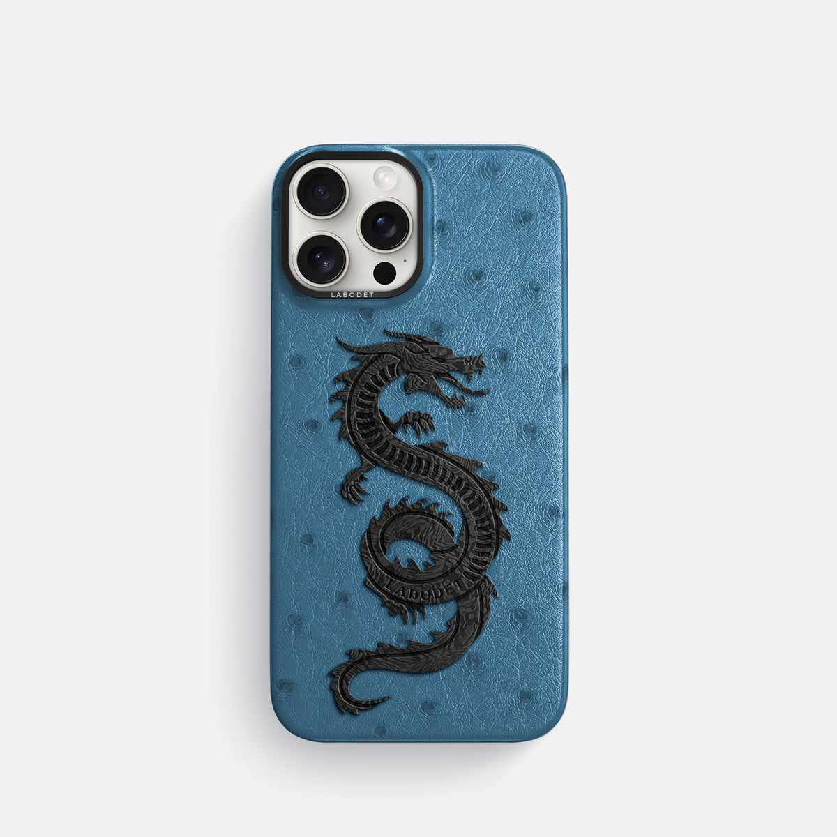 Blue-Jeans iPhone 16 Pro Classic Case Ostrich with Black Metal -1 | Blue-Jeans-Black