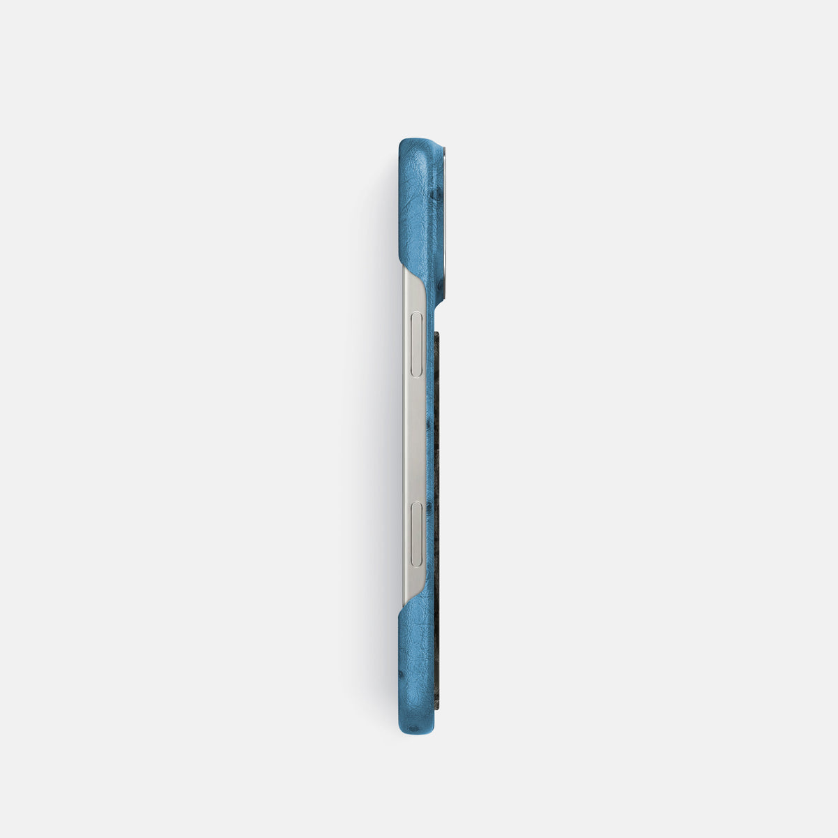 Blue-Jeans iPhone 16 Pro Classic Case Ostrich with Steel Metal -3 | Blue-Jeans-Steel
