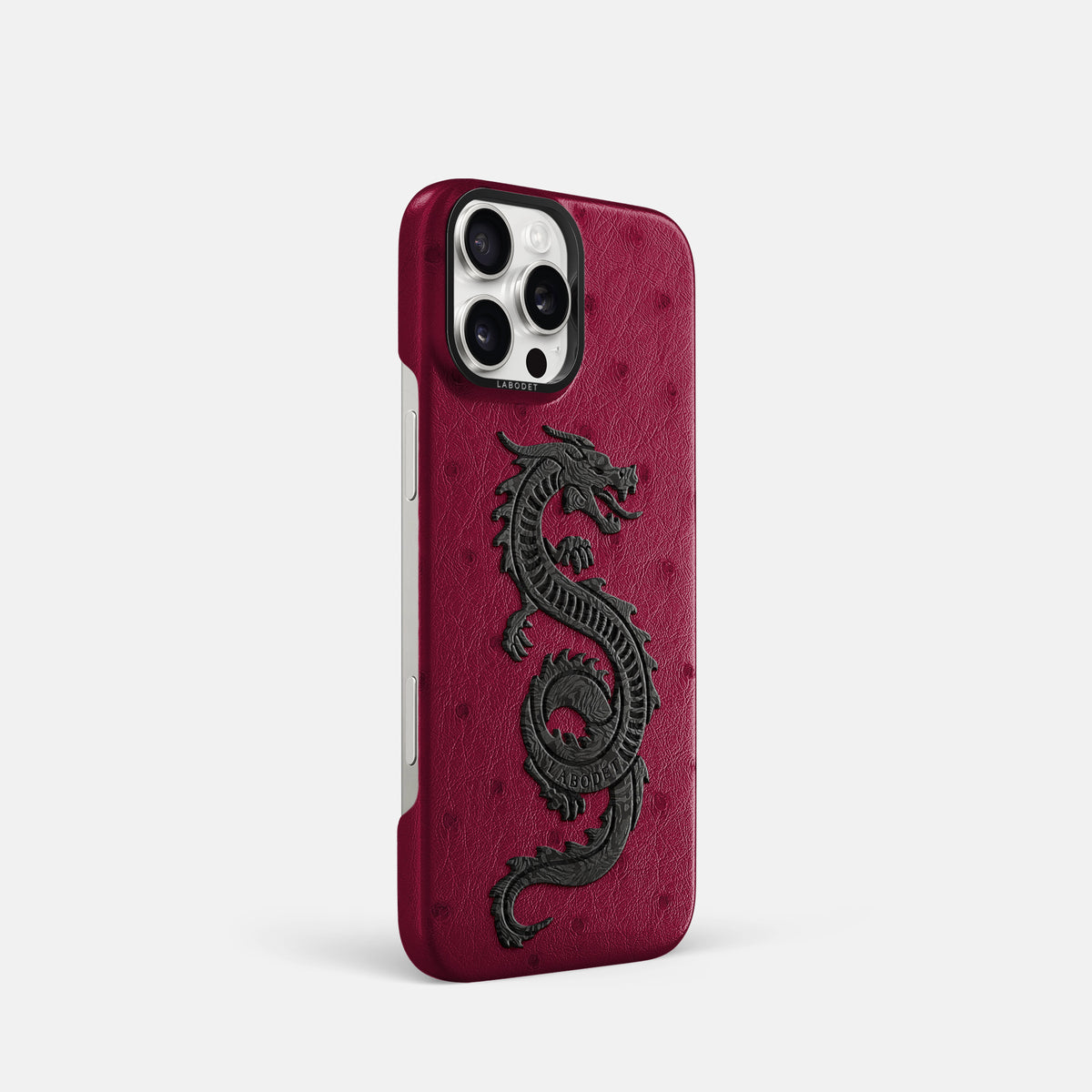 Bordeaux iPhone 16 Pro Classic Case Ostrich with Black Metal -2 | Bordeaux-Black