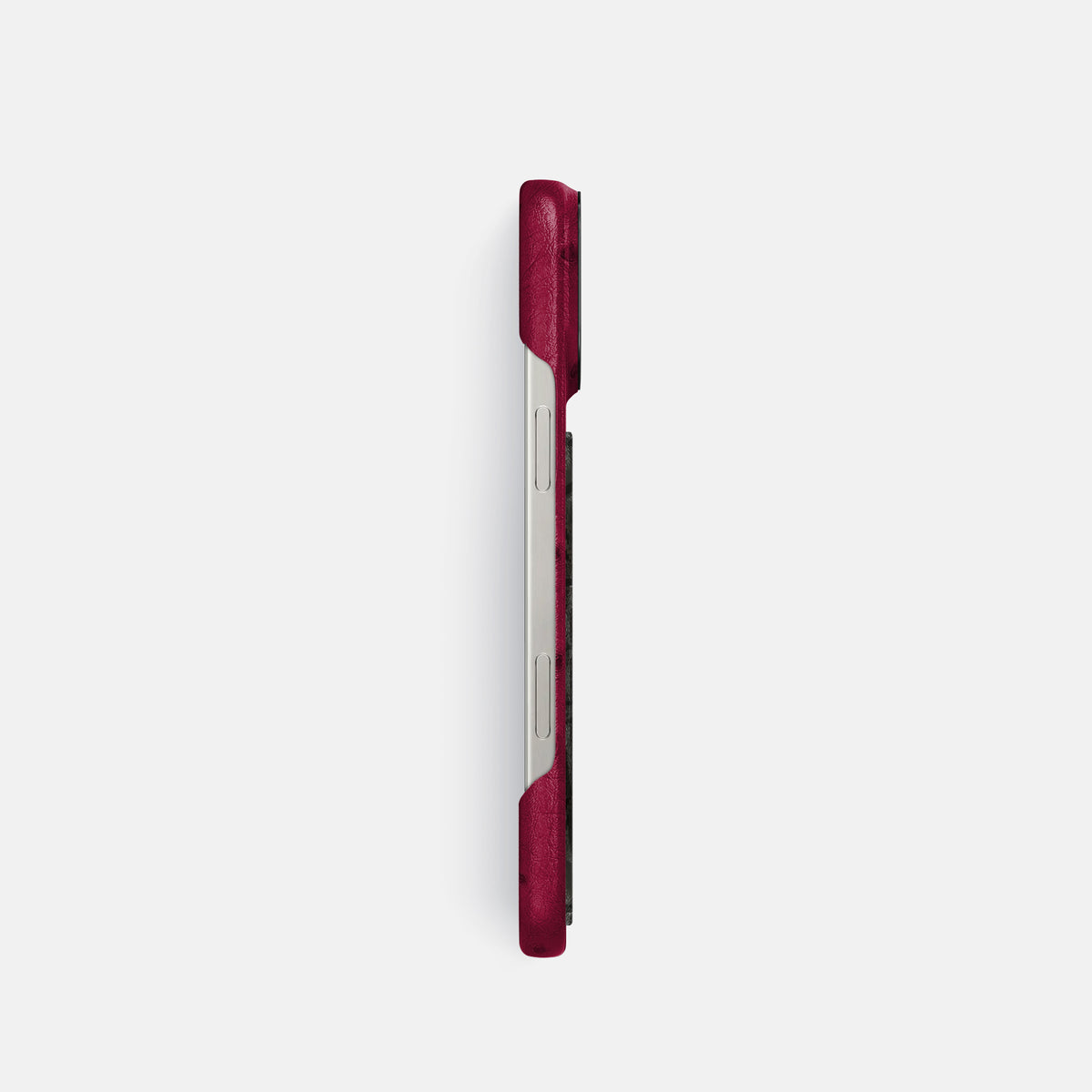 Bordeaux iPhone 16 Pro Classic Case Ostrich with Black Metal -3 | Bordeaux-Black