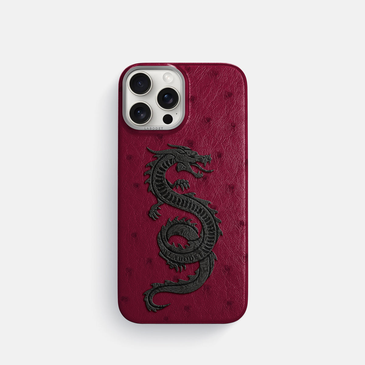 Bordeaux iPhone 16 Pro Classic Case Ostrich with Steel Metal -1 | Bordeaux-Steel