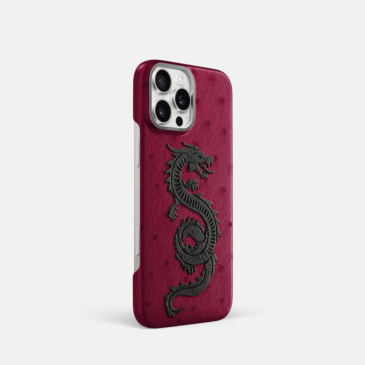 Bordeaux iPhone 16 Pro Classic Case Ostrich with Steel Metal -2 | Bordeaux-Steel