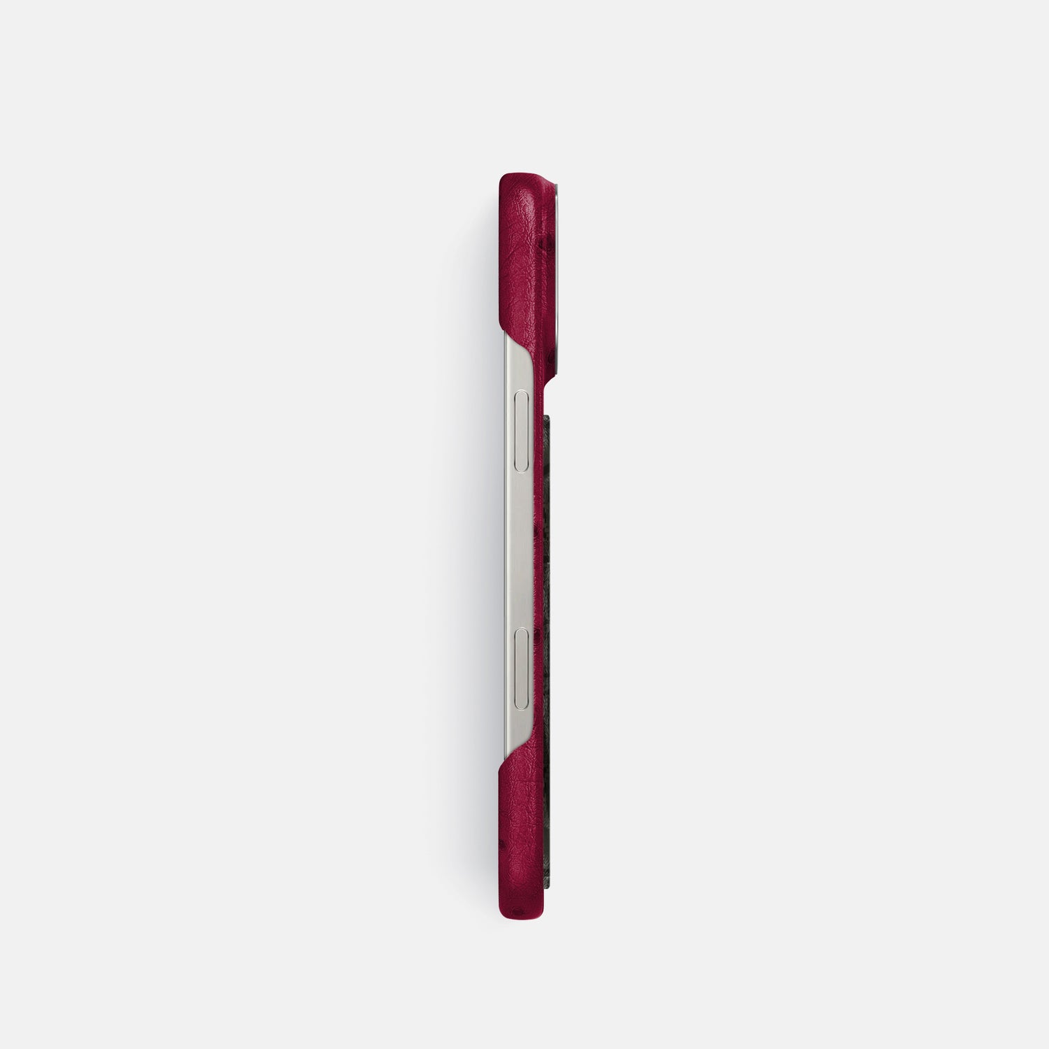 Bordeaux iPhone 16 Pro Classic Case Ostrich with Steel Metal -3 | Bordeaux-Steel